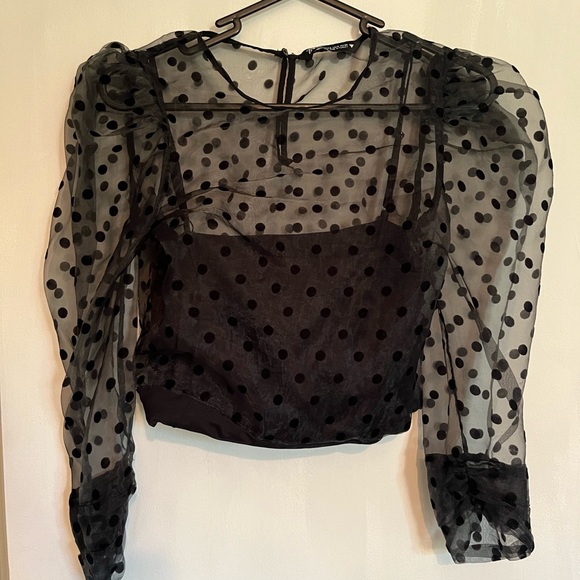 ZARA black polka dot crop top blouse S - Picture 4 of 6